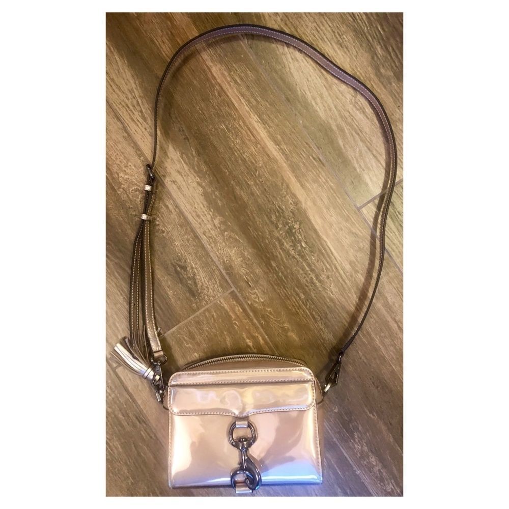 Rebecca Minkoff Metallic Mab Camera Bag Crossbody Purse Rose Gold Leather Luxury - Picture 4 of 5